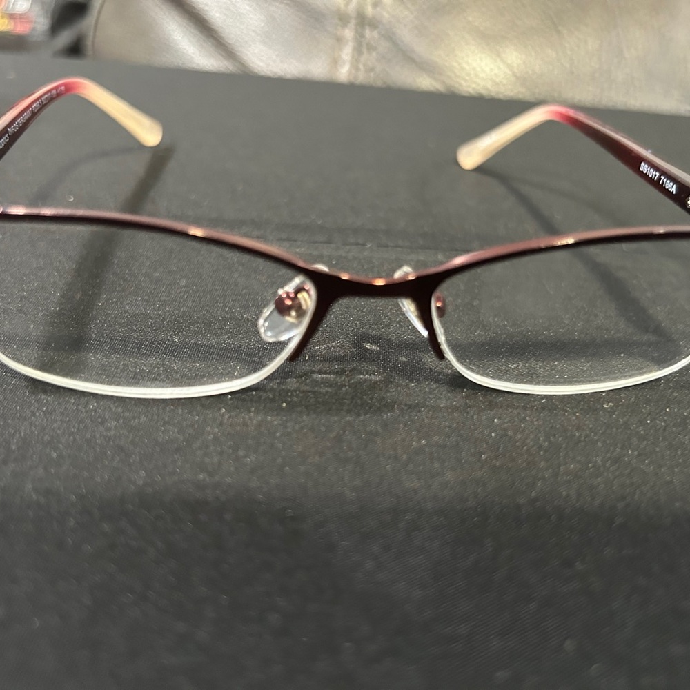 Foster Grant Red Semi-Rimless Glasses Frames Only  includes Elle hard case